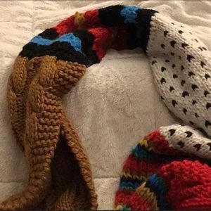 Zara Multicolor patchwork Pom Pom scarf NWT